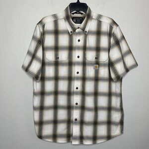 CARHARTT Shirt Mens Large Loose Fit Button-Down Short Sleeve Cotton Brown Plaid